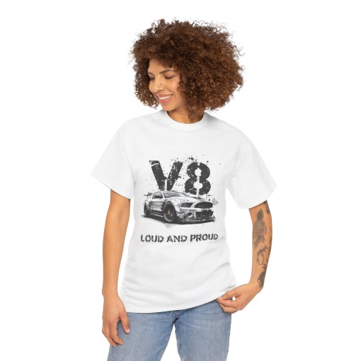 Ford Mustang V8 Loud and Proud for Fun men’s T-shirt for Mustang enthusiasts