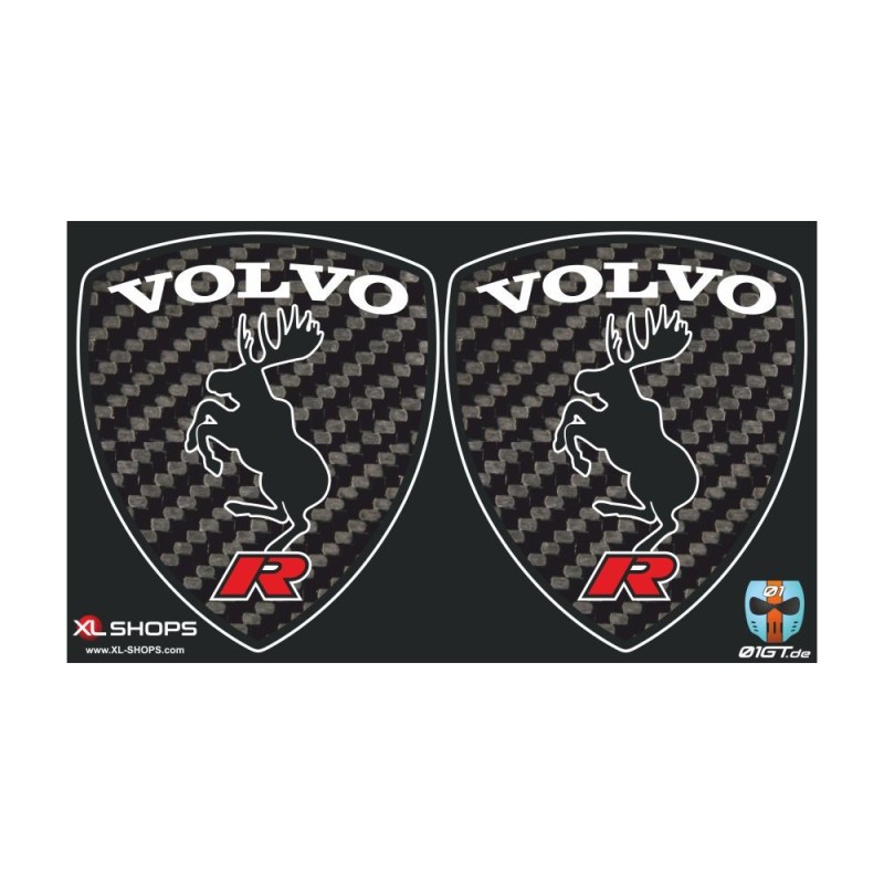 2 Adesivi logo VOLVO look carbone