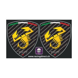 2 Adesivi logo FIAT ABARTH scorpione giallo e carbon-look