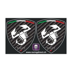 2 Adesivi logo FIAT ABARTH scorpione bianco e carbon-look