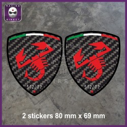 2 sticker decals FIAT ABARTH red scorpion and carbon-look