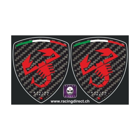 2 Adesivi logo FIAT ABARTH scorpione rosso e carbon-look