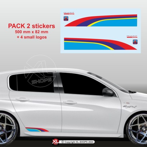 Sticker in PEUGEOT SPORT colors for the side skirts of 107 108 206 207 208 308 2008 3008 5008 RCZ