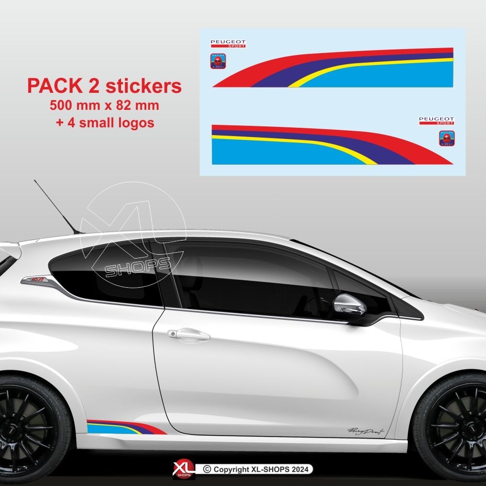 Sticker in PEUGEOT SPORT colors for the side skirts of 107 108 206 207 208 308 2008 3008 5008 RCZ