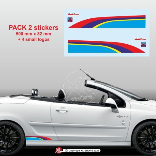 Sticker in PEUGEOT SPORT colors for the side skirts of 107 108 206 207 208 308 2008 3008 5008 RCZ