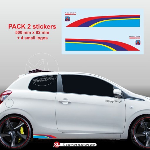 Sticker in PEUGEOT SPORT colors for the side skirts of 107 108 206 207 208 308 2008 3008 5008 RCZ