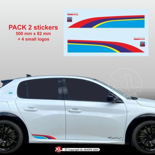 Sticker in PEUGEOT SPORT colors for the side skirts of 107 108 206 207 208 308 2008 3008 5008 RCZ