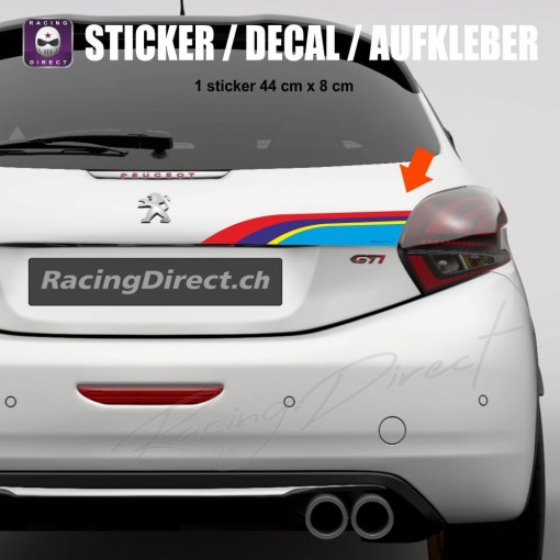 Sticker aux couleurs PEUGEOT SPORT pour coffre de 208