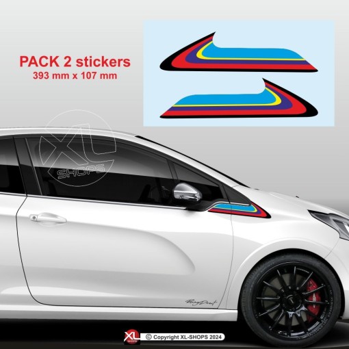 2 seitliche Sticker in den Farben von PEUGEOT SPORT für die 208