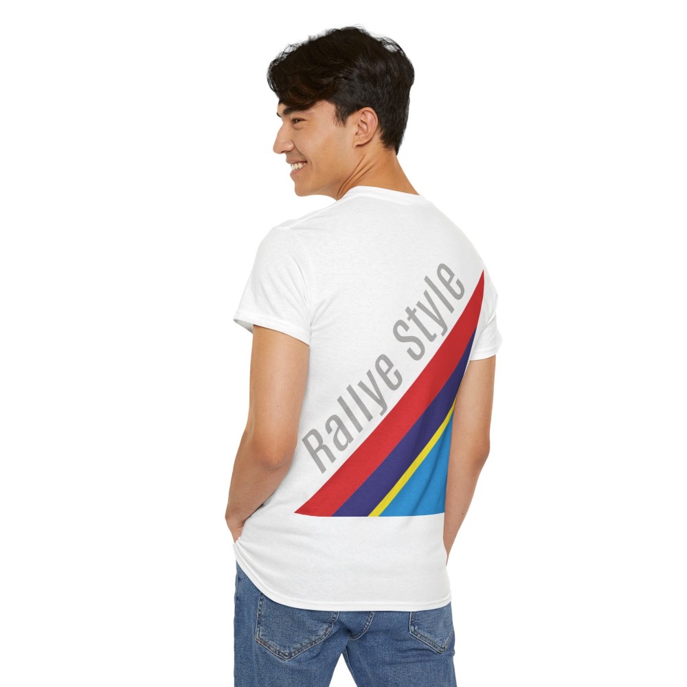 Fronte / Retro RALLYE STYLE T-shirt unisex uomo donna nei colori di Peugeot Sport Vintage