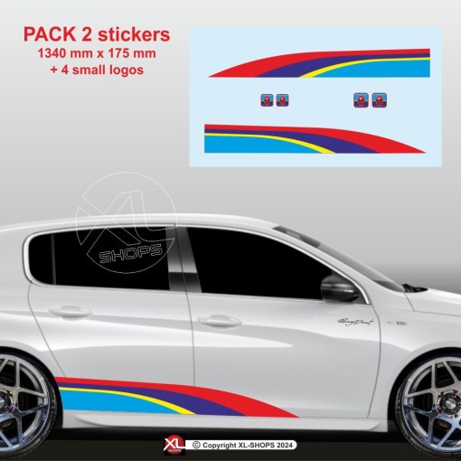 RALLY Sticker in PEUGEOT SPORT colors for the side skirts of 107 108 206 207 208 308 2008 3008 5008 RCZ