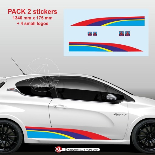 RALLY Sticker in PEUGEOT SPORT colors for the side skirts of 107 108 206 207 208 308 2008 3008 5008 RCZ