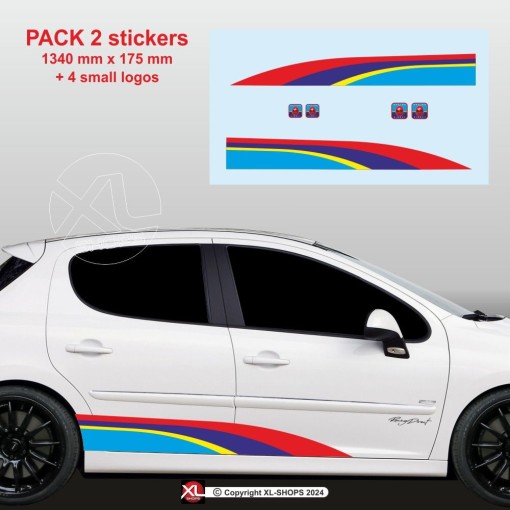 RALLY Sticker in PEUGEOT SPORT colors for the side skirts of 107 108 206 207 208 308 2008 3008 5008 RCZ