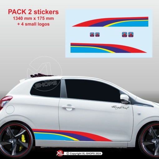 RALLY Sticker in PEUGEOT SPORT colors for the side skirts of 107 108 206 207 208 308 2008 3008 5008 RCZ