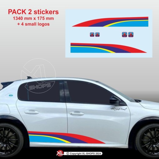 RALLY Sticker in PEUGEOT SPORT colors for the side skirts of 107 108 206 207 208 308 2008 3008 5008 RCZ