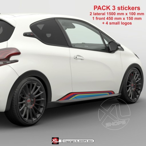 3 RALLY Sticker in PEUGEOT SPORT colors for 107 108 206 207 208 308 2008 3008 5008 RCZ