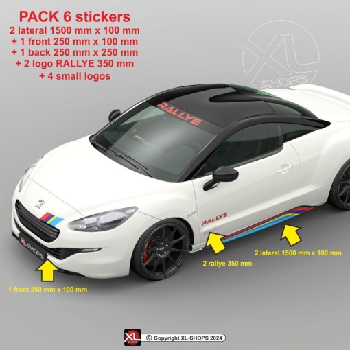 Kit di adesivi RALLYE nei colori PEUGEOT SPORT per le minigonne laterali di 107 108 206 207 208 308 2008 3008 5008 RCZ