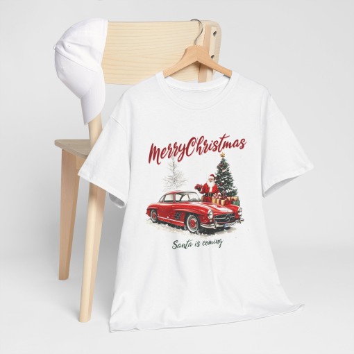 MERRY CHRISTMAS T-Shirt regalo di Natale con Babbo Natale e la sua MERCEDES 300 SL T-Shirt unisex