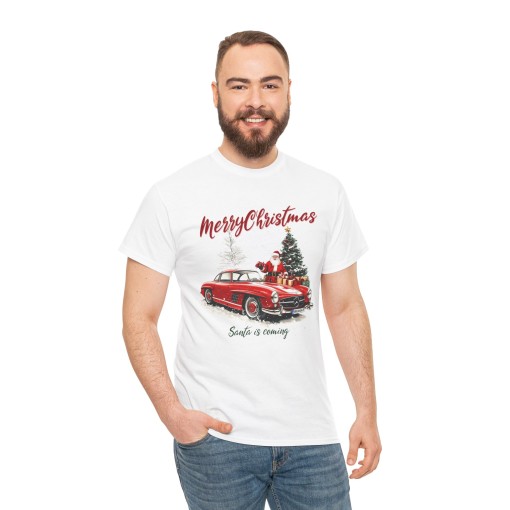 MERRY CHRISTMAS T-Shirt regalo di Natale con Babbo Natale e la sua MERCEDES 300 SL T-Shirt unisex