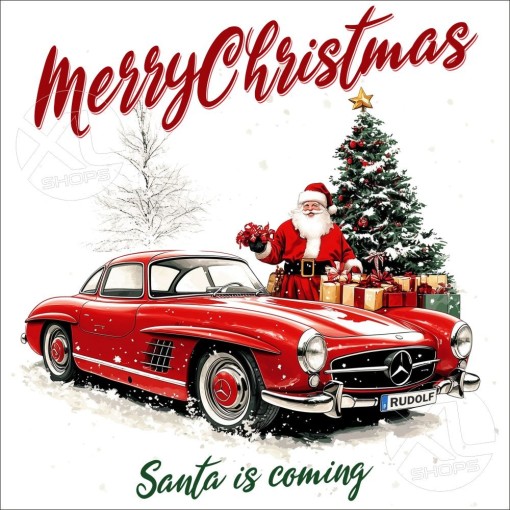 MERRY CHRISTMAS Christmas gift T-shirt with Santa Claus and his MERCEDES 300 SL Unisex T-shirt