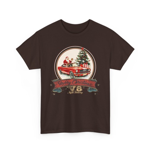 MERRY CHRISTMAS T-Shirt regalo di Natale con Babbo Natale e la sua Ford Mustang V8 T-Shirt unisex