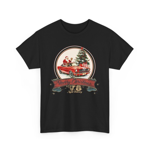 MERRY CHRISTMAS T-Shirt Weihnachtsgeschenk mit dem Weihnachtsmann und seinem Ford Mustang V8 Unisex T-Shirt