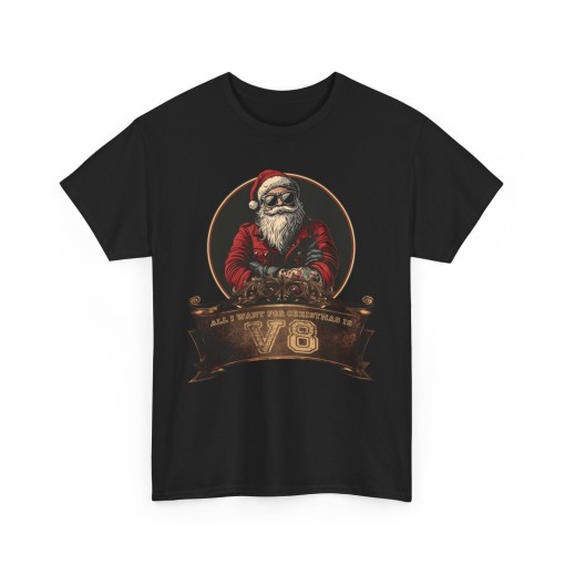 MERRY CHRISTMAS T-Shirt regalo di Natale con Babbo Natale e All I want for Christmas is V8 T-Shirt unisex