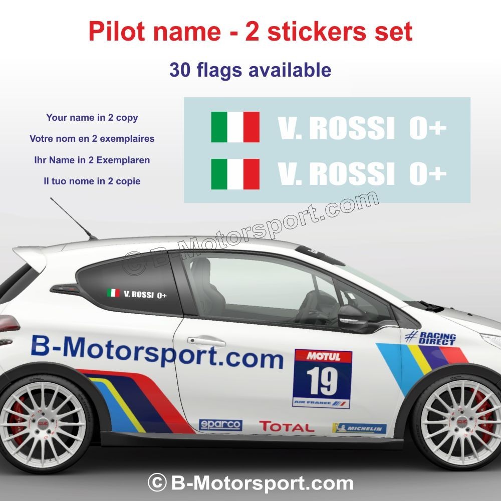 2 Tricolor Driver Name Rally Tuning Stickers | Car Decal COD109