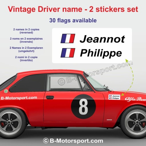 Autocollant vintage nom pilote et copilote en 2 exemplaires - Type B