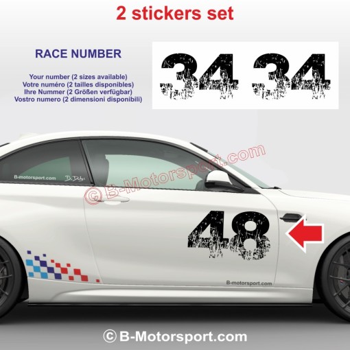 Racing number sticker in 2 copies - Torn look