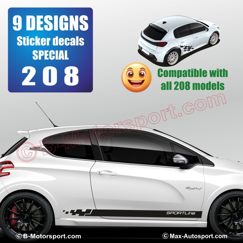 9 DESIGNS side skirt sticker decals for PEUGEOT 208