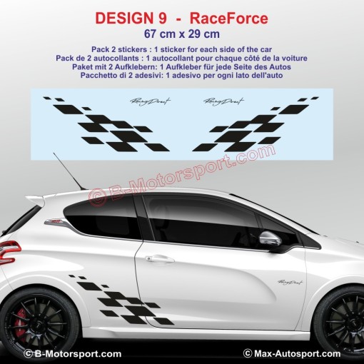 9 DESIGNS Adesivi da corsa per PEUGEOT 208