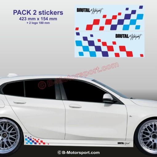 Sticker damier BMW coloris M-Power pour bas de caisse