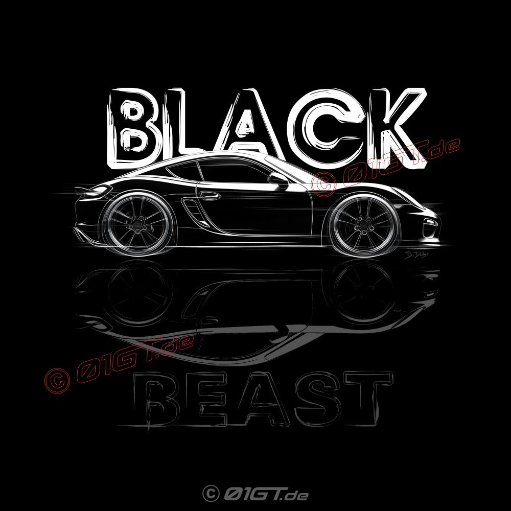 BLACK BEAST with Porsche CAYMAN Tshirt homme