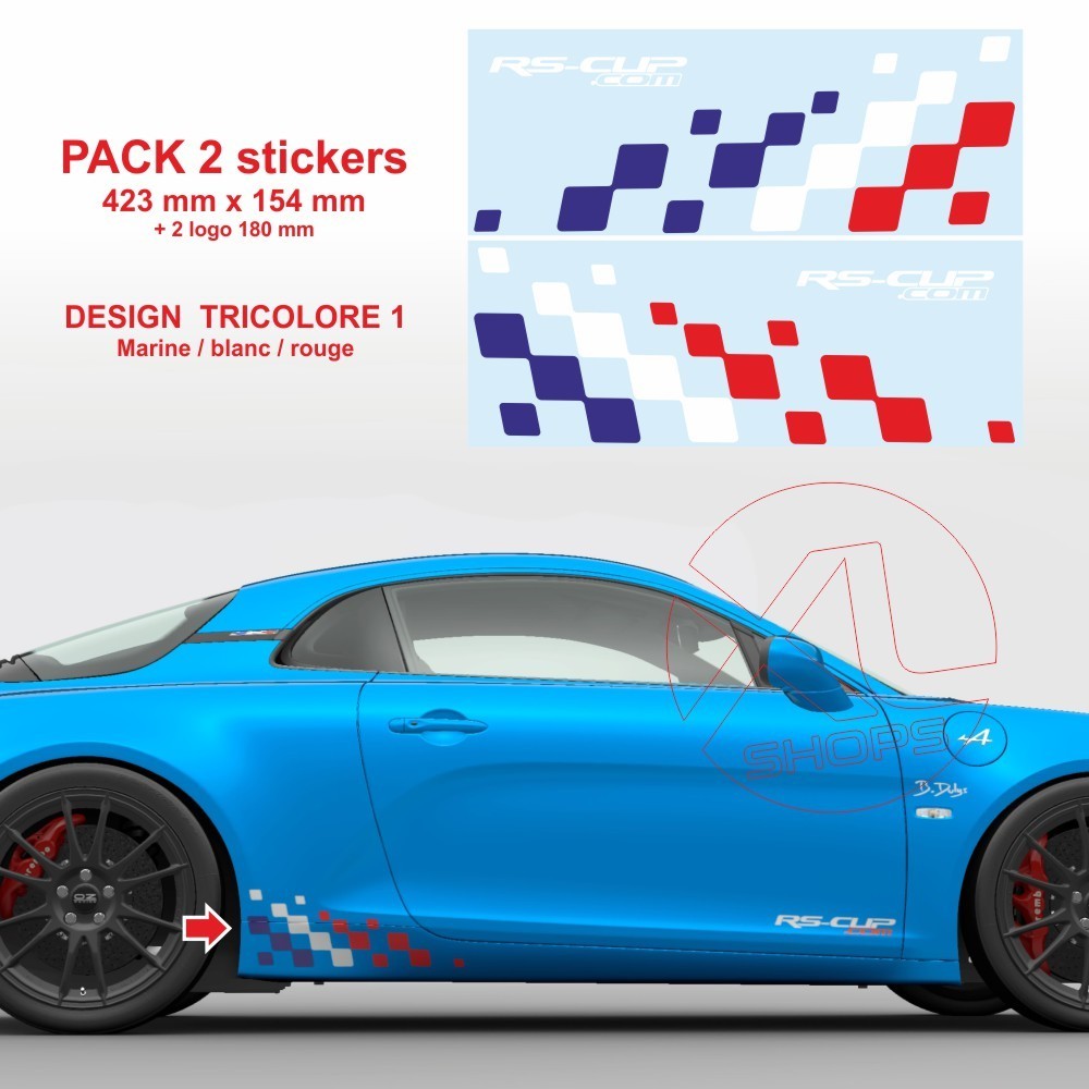 2 stickers damiers tricolore latéraux Racing pour Alpine A110