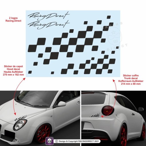 Chequered flag for ALFA ROMEO  sticker decal for bonnet and rear trunk