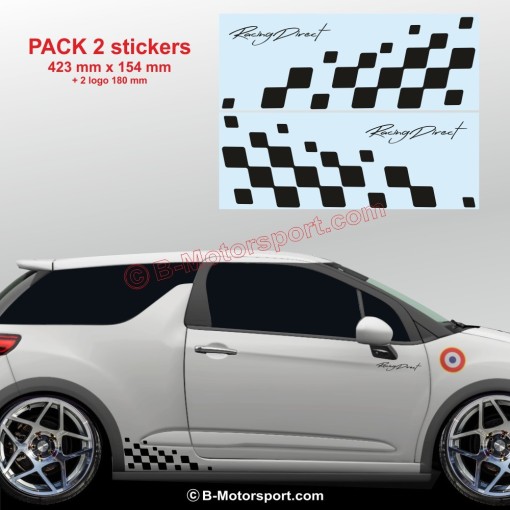 2 stickers damiers latéraux pour toutes CITROEN RACING