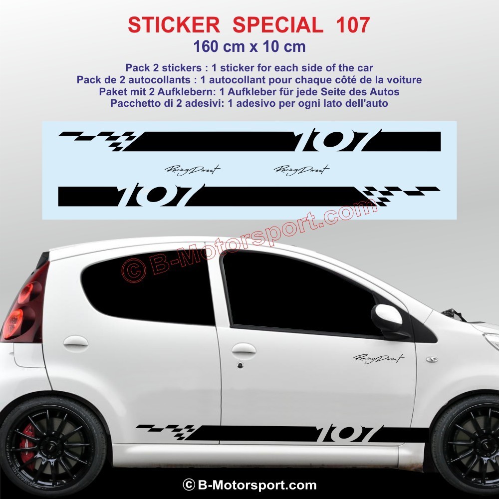 Sport side skirt sticker decals for PEUGEOT 107