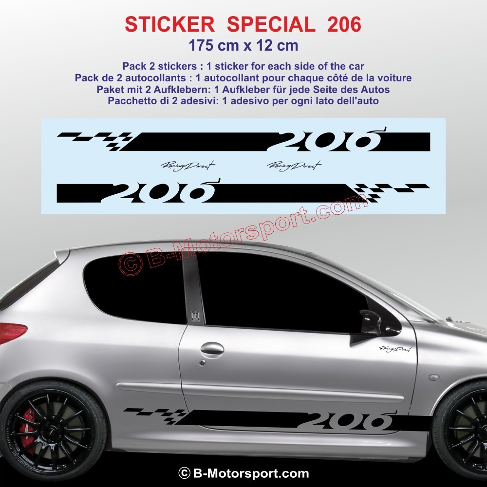 Sport side skirt sticker decals for PEUGEOT 206