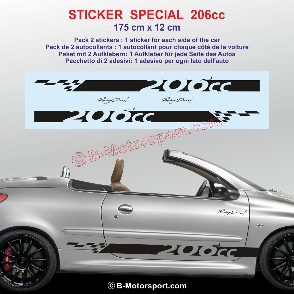 Sport side skirt sticker decals for PEUGEOT 206 cc