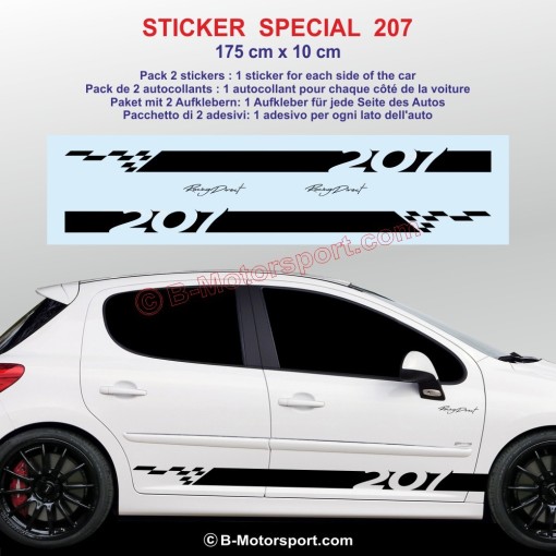 Sport side skirt sticker decals for PEUGEOT 207