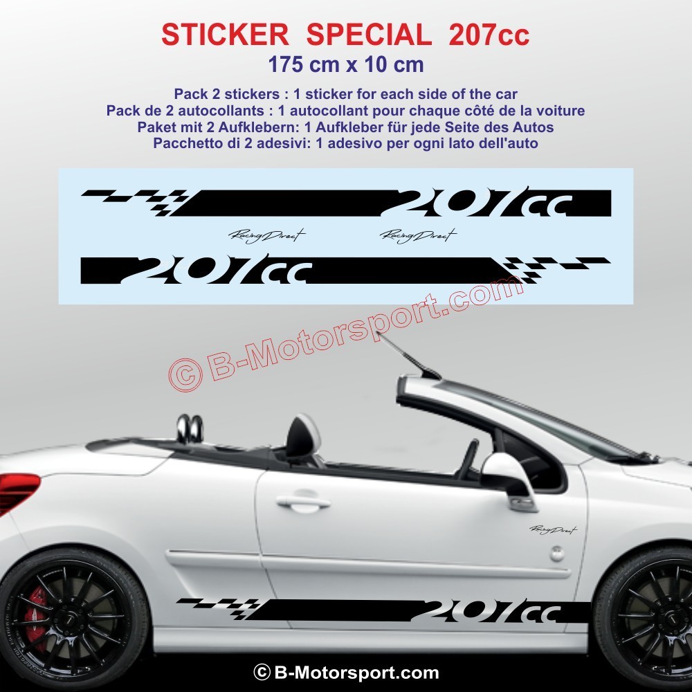 Sport side skirt sticker decals for PEUGEOT 207 cc