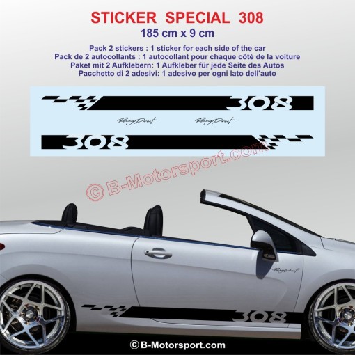 Sport side skirt sticker decals for PEUGEOT 308