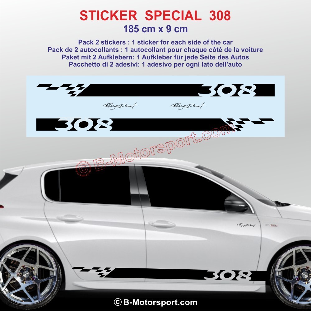 Sport side skirt sticker decals for PEUGEOT 308