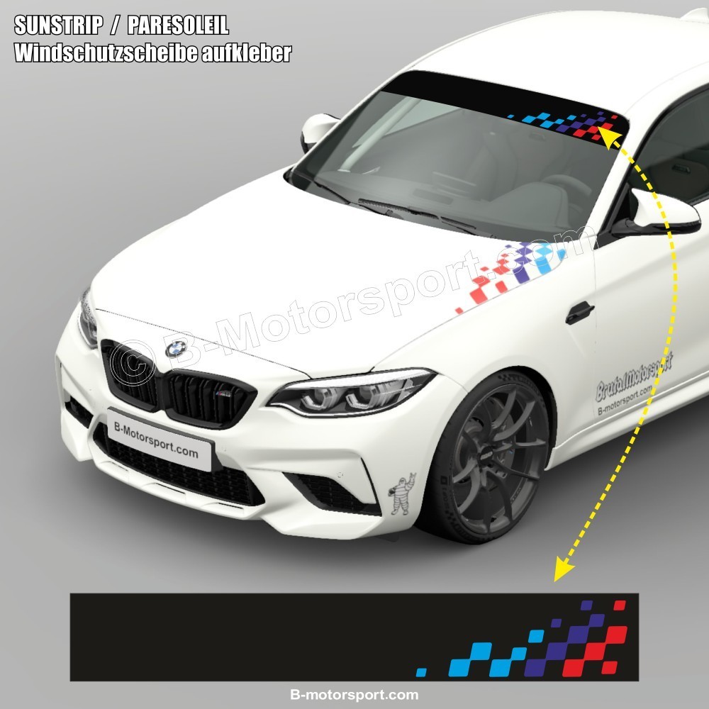 Parabrezza adesivo da corsa con scacchi colorate M-POWER per tutte le BMW MOTORSPORT