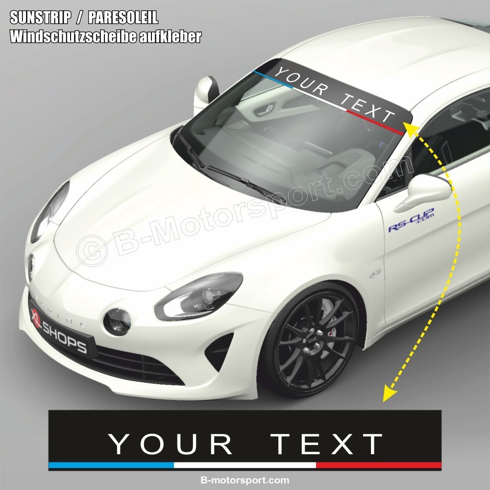 Windshield decal with customizable text for ALPINE A110