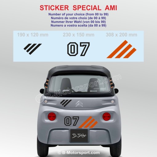 Sticker pack for CITROËN AMI with customizable number - Design 1