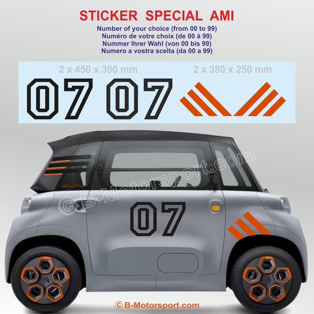 Pacchetto adesivi per CITROËN AMI con numero personalizzabile - Design 1