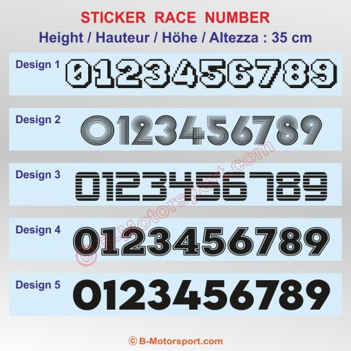 Racing number sticker in 2 copies - 5 design with minimalist look