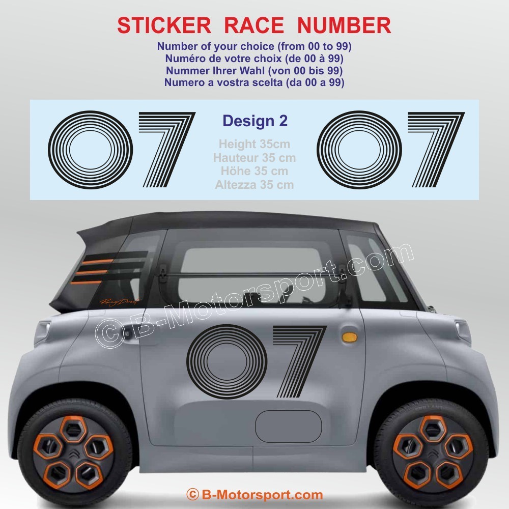 Racing number sticker in 2 copies - 5 design with minimalist look